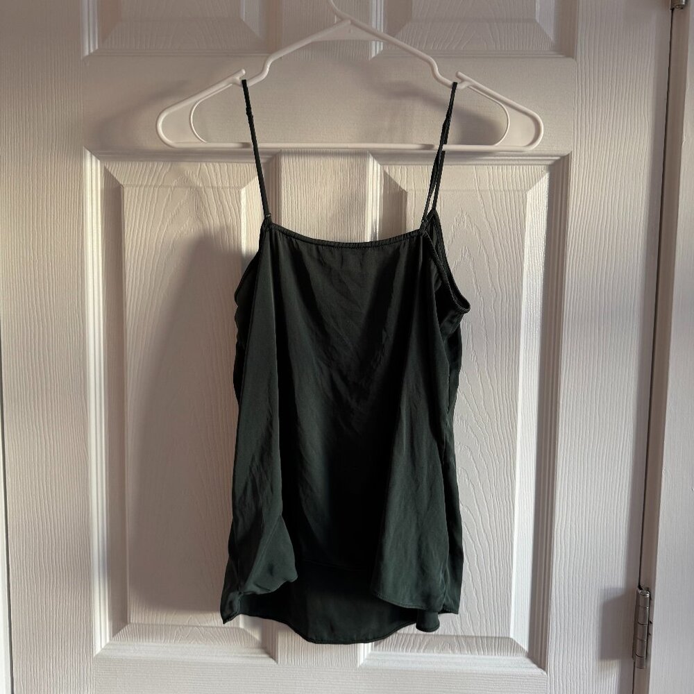 Quince Washable Stretch Silk V-Neck Cami, forest green, size small - Picture 4 of 7